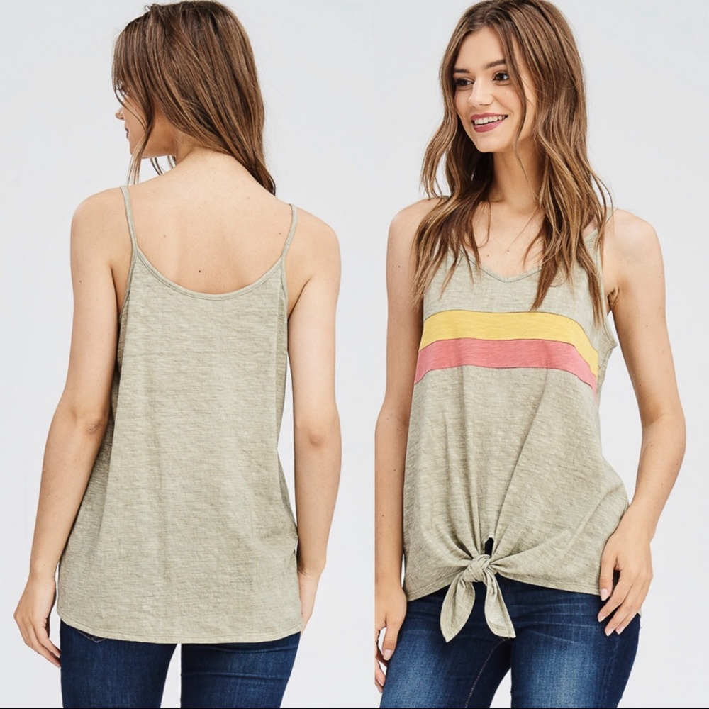 “Holland” Self Tie Color Accent Tank Top - Picture 2 of 3